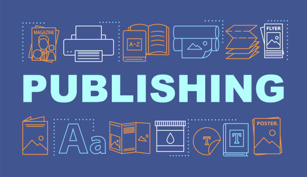 ilustrações de stock, clip art, desenhos animados e ícones de publishing word concepts banner. edition of magazines, books. production of printed materials. presentation, website. isolated lettering typography idea with linear icons. vector outline illustration - edition