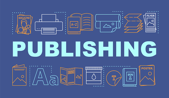 Publishing word concepts banner. Edition of magazines, books. Production of printed materials. Presentation, website. Isolated lettering typography idea with linear icons. Vector outline illustration