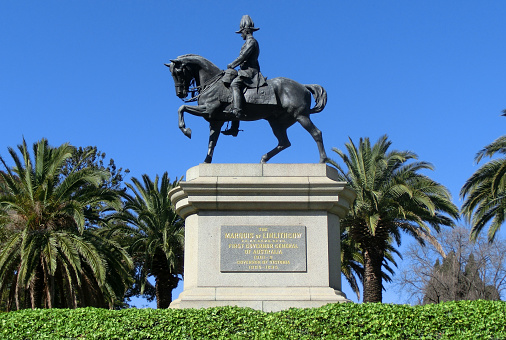 Man riding horse as First Governor General of Australia, Melbourne on a sunny day