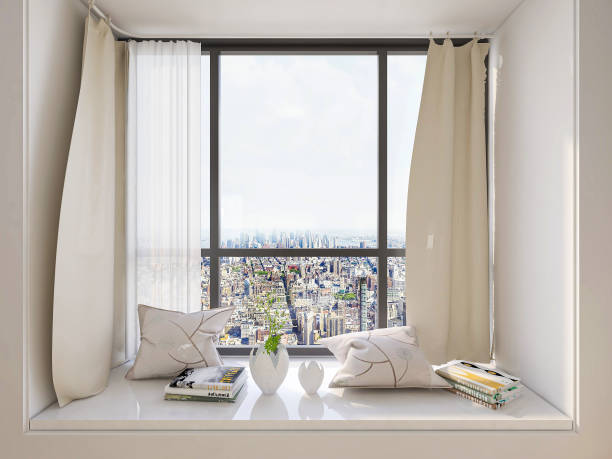 istock Bright modern design bedroom with wardrobes, illustrations, bedside tables and more 1212923647