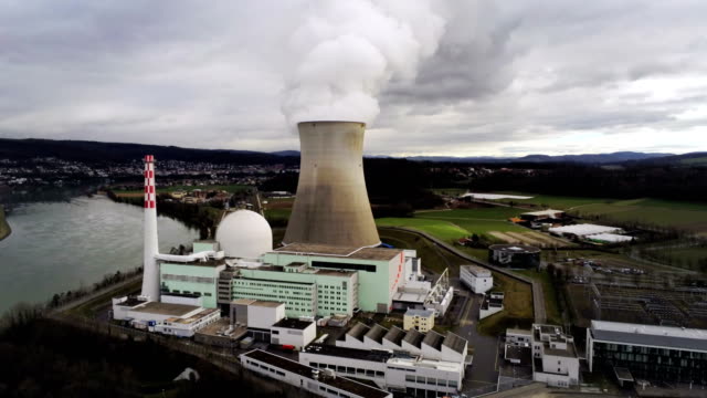 Leibstadt nuclear plant approach - Aerial 4K