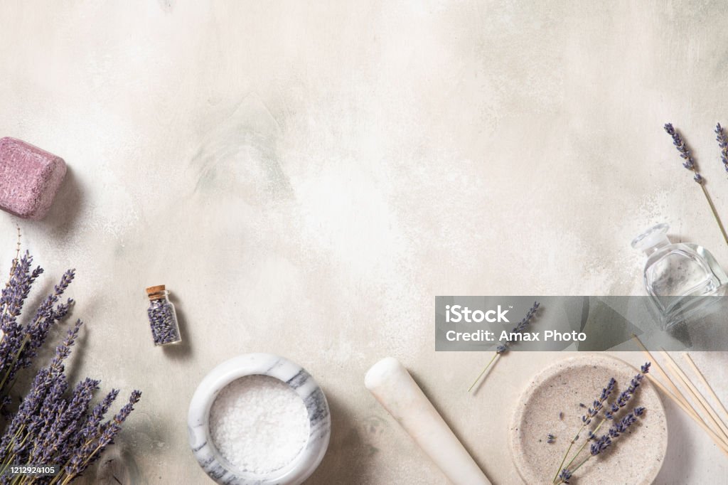 Spa treatment natural background .Top view, flat lay. Self-care concept. Spa Stock Photo
