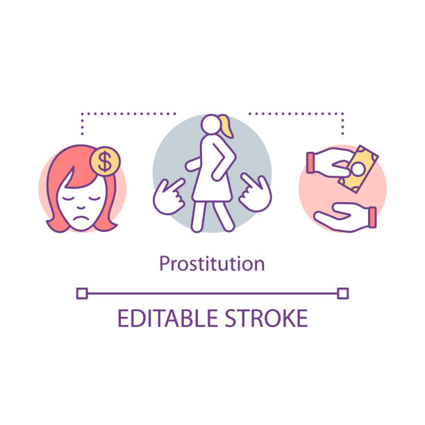 Prostitution concept icon. Sex industry worker idea thin line illustration. Sexual exploitation, slavery. Sex trafficking, illegal trade. Vector isolated outline drawing. Editable stroke Prostitution concept icon. Sex industry worker idea thin line illustration. Sexual exploitation, slavery. Sex trafficking, illegal trade. Vector isolated outline drawing. Editable stroke pimp stock illustrations