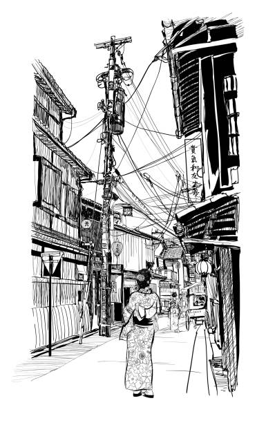 ilustrações de stock, clip art, desenhos animados e ícones de old street in tokyo - architecture travel destinations vertical outdoors