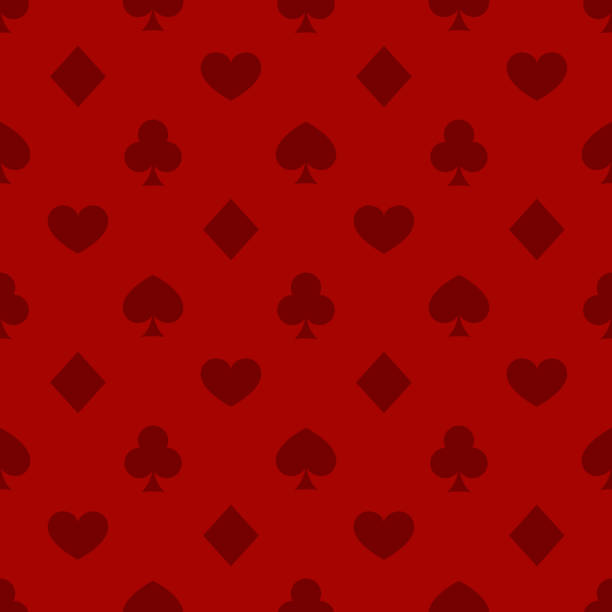 Seamless pattern with card suits ornament on red background Seamless pattern with clubs, peak, hearts and diamond card suits on a red background casino patterns stock illustrations