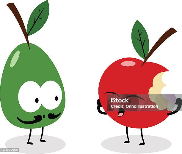 Ilustración de Manzana Y De Pera y más Vectores Libres de Derechos de Alimentos con una mordida - Alimentos con una mordida, Fruta, Manzana