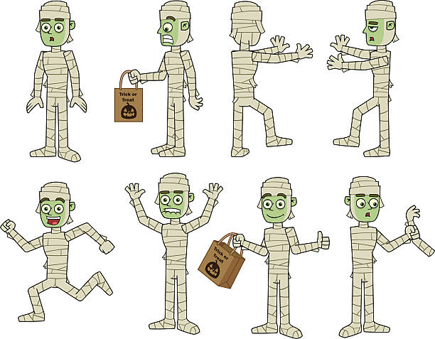 ilustraciones, imágenes clip art, dibujos animados e iconos de stock de mamá carácter egipcio - running mummified horror spooky