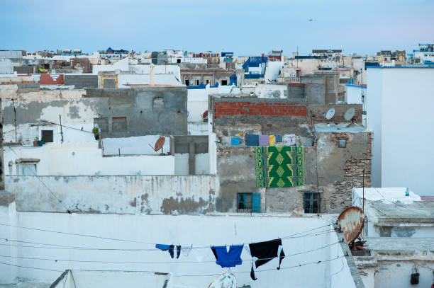 High angle iew over rooftops in Essaouira, Morocco