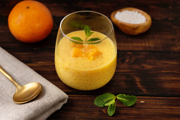 istock Delicious vegan tapioca pudding with orange flavor 1212934838