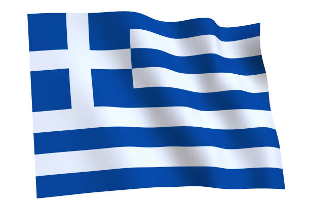 Greece flag, 3d render. Flag of Greece waving in the wind, isolated on white background.