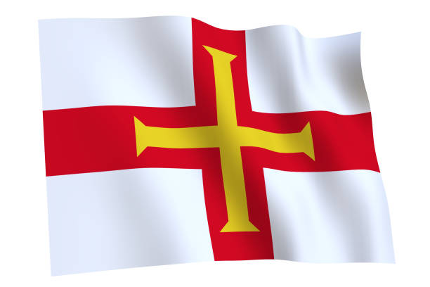istock Flag of Guernsey waving in the wind 1212936487