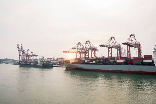 istock Container port and container ship transportation at Colombo. 1212936514