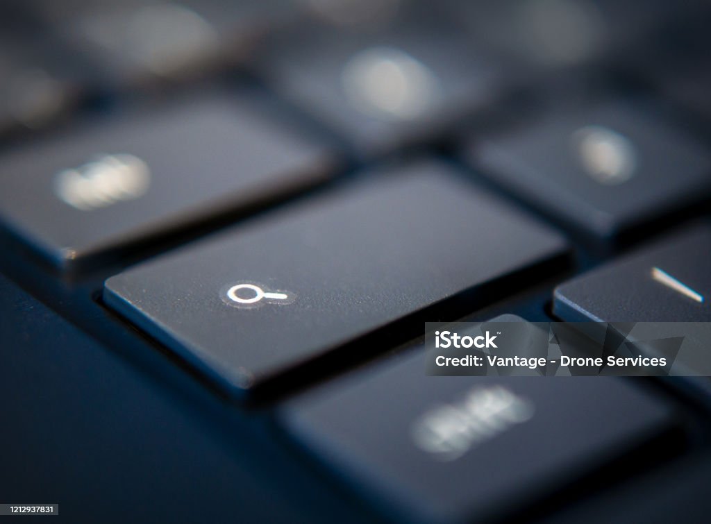 Chromebook Laptop Search Key Magnifying Glass Key Search key on laptop black keyboard on chromebook chrome os Computer Keyboard Stock Photo