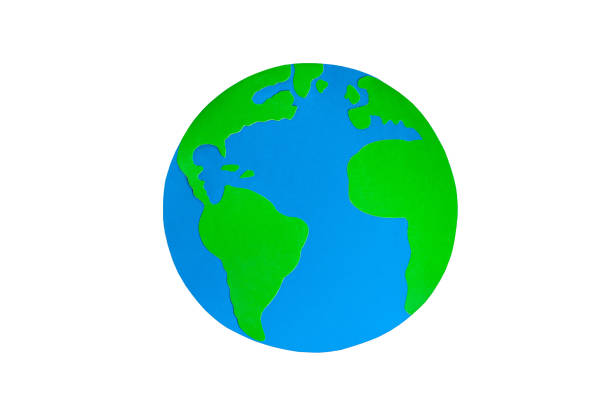 紙工芸品地球の日22 4月地球は、孤立した白い背景に手作り。青い海、地球上の緑の大陸。 - 5604 ストックフォトと画像