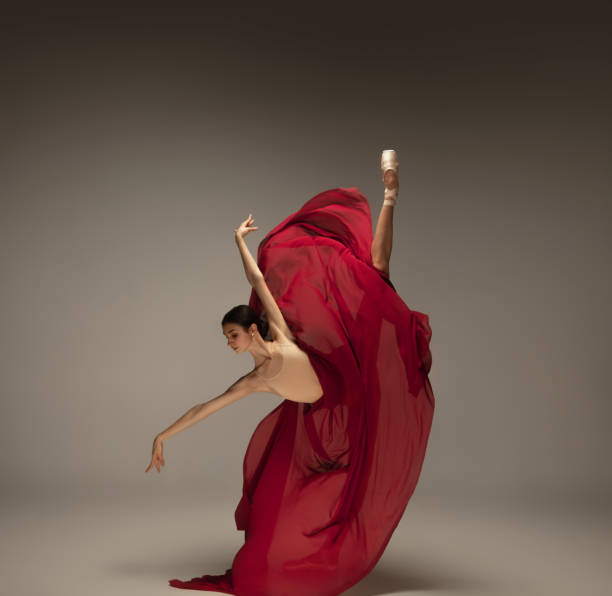 istock Young graceful tender ballerina on grey studio background 1212938952