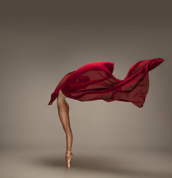 istock Young graceful tender ballerina on grey studio background 1212939217