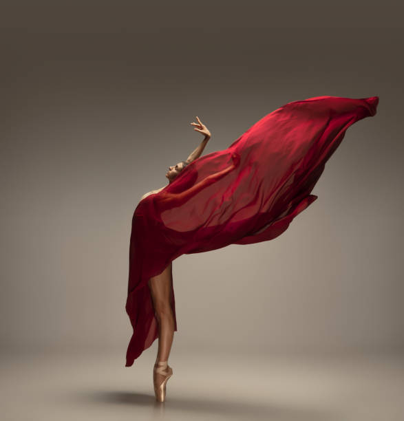 istock Young graceful tender ballerina on grey studio background 1212939246