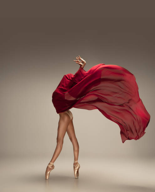 istock Young graceful tender ballerina on grey studio background 1212939252