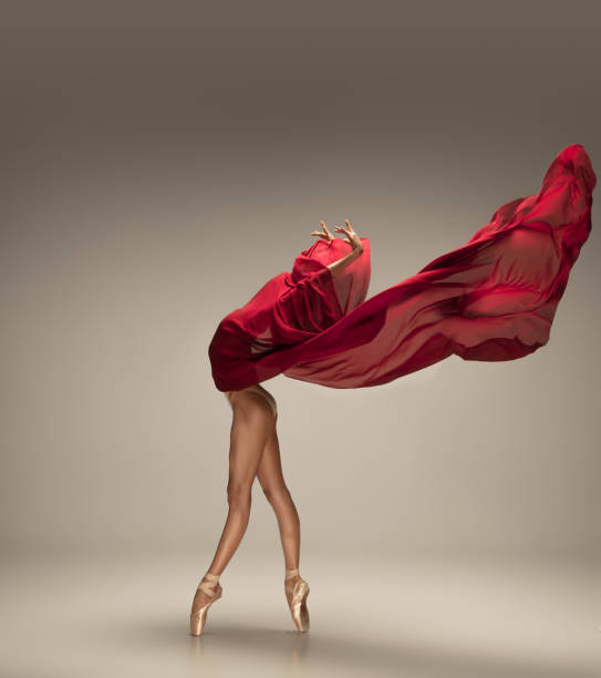 istock Young graceful tender ballerina on grey studio background 1212939256
