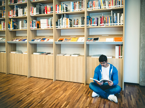 Photo of a student at a library.