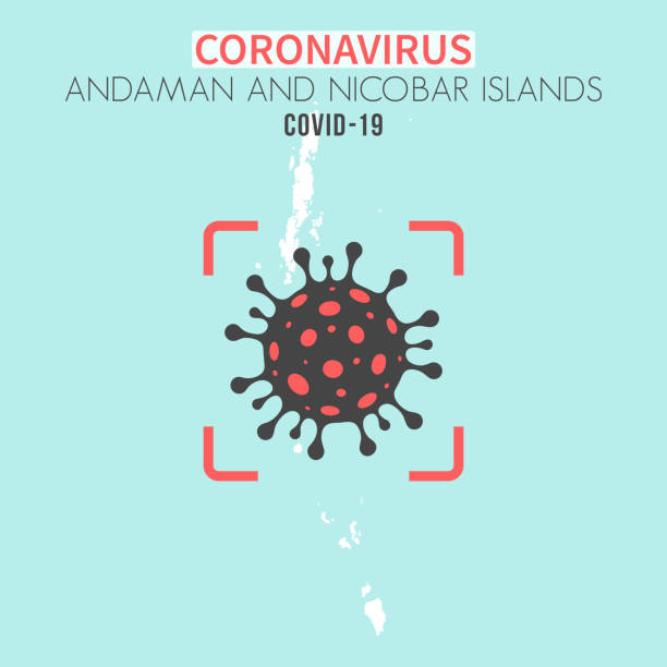 istock Andaman and Nicobar Islands map with a coronavirus cell (COVID-19) in red viewfinder 1212945104