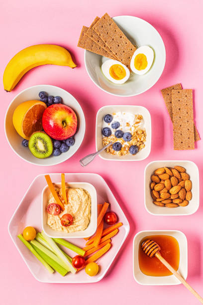 istock Healthy snack on a pastel background 1212945375