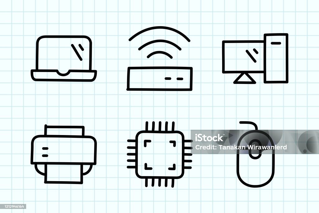 Computer Callar Draw Design Computer Doodle Drawing Stock Illustration - Download Image Now - CPU ...