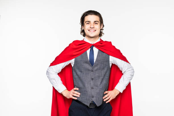 istock Super hero businessman isolated on white background 1212947543