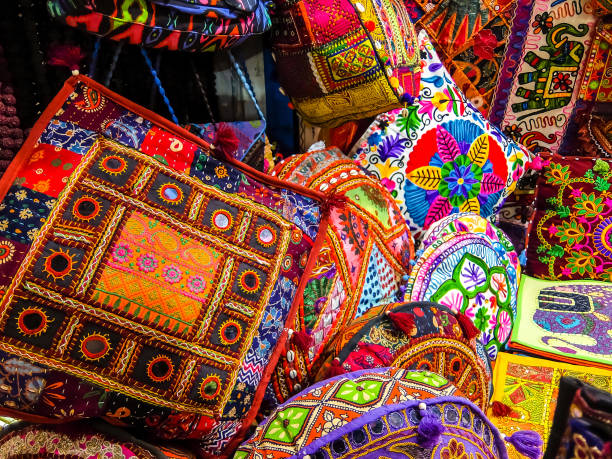 istock Bags and pillows on the flea market in Rishikesh. 1212949376