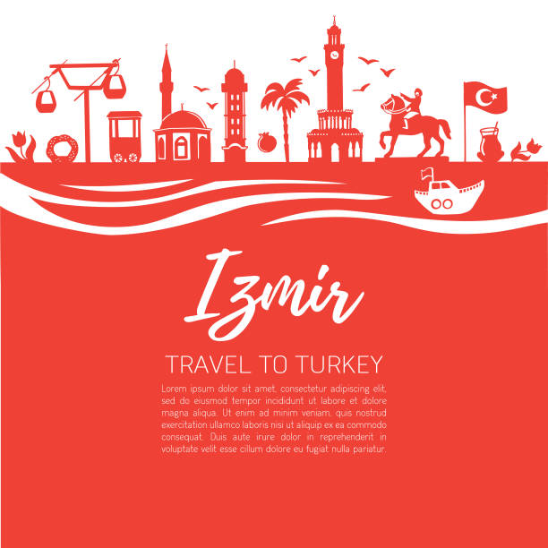 이즈미르. 터키 여행. 유명한 터키랜드 마크의 현대 평면 벡터 그림입니다. - izmir stock illustrations