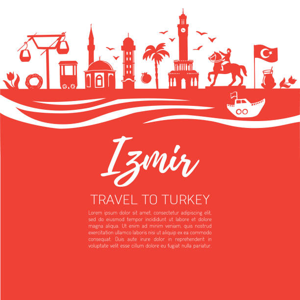 ilustrações, clipart, desenhos animados e ícones de izmir. viaje para a turquia. ilustração moderna de vetores planos de marcos turcos famosos. - izmir