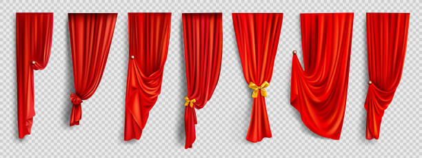 rote fenstervorhänge auf transparentem hintergrund - red veil stock-grafiken, -clipart, -cartoons und -symbole