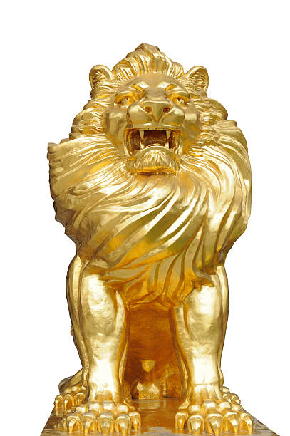 Isolated lion statues stock photo