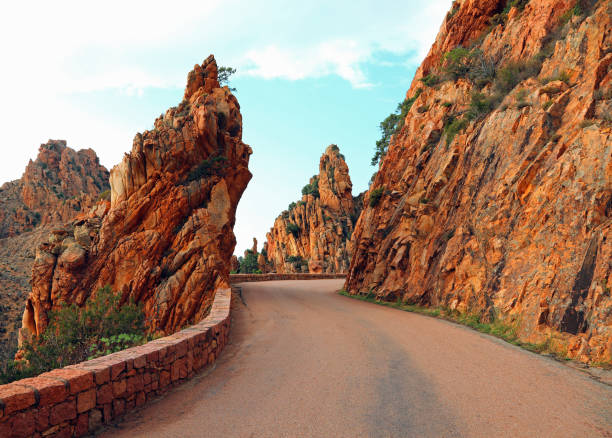 road called D81 in Corsica and the red rocks called Les Calanches