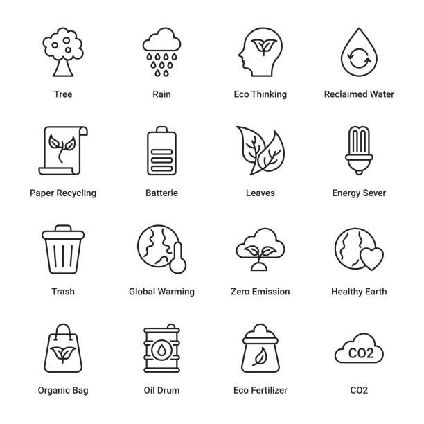 Ecology and Environmentalism Ecology and Environmentalism related outline Icons - stroke, vector drum container stock illustrations
