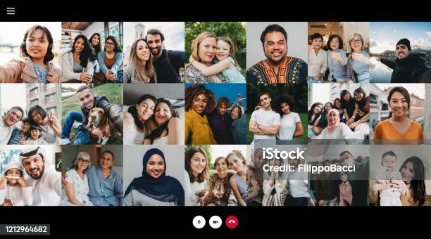 Screenshot Of A Videoconference With Many People Connecting Together Stock Photo - Download Image Now