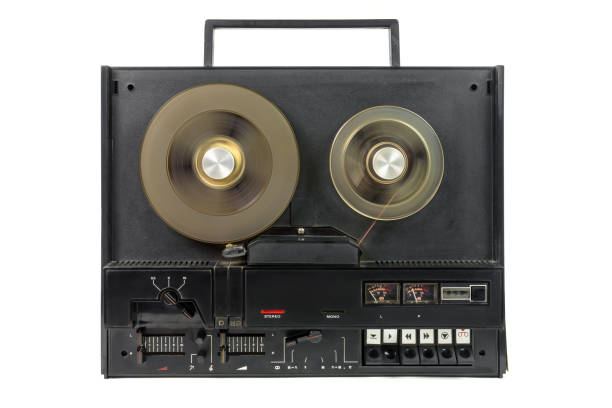 istock Old audio tape racorder on white background 1212966389
