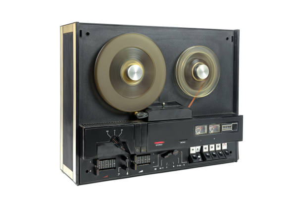 istock Old audio tape racorder on white background 1212966539