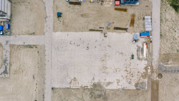 construction site by the Island of Ijburg, a new neighborhood for 20.000 people currently being constructed in Amsterdam East, during daylight shot with a drone from above