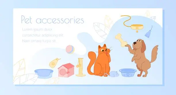 Vector illustration of Flat Banner Lettering Pet Accessories, Cartoon.