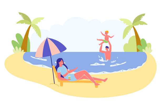 istock Family with Child Summer Vacation on Sea Shore. 1212977870