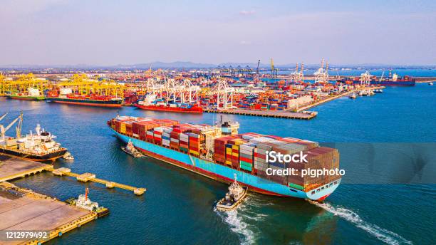 Cargo Containers Ship Logistics Transportation Container Ship Vessel Cargo Carrier Import Export Logistic International Export And Import Services Export Products Worldwide Stock Photo - Download Image Now