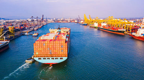 istock Cargo containers ship logistics transportation Container Ship Vessel Cargo Carrier. import export logistic international export and import services export products worldwide 1212979497
