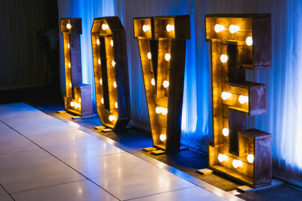 istock Wooden Love letters with small lamps, 1212983321