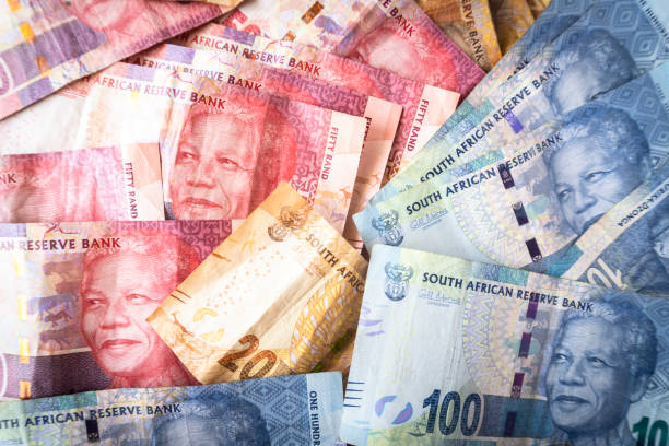 Currency of South African called Rand Banknotes and coins of South African currency called Rand african currency stock pictures, royalty-free photos & images