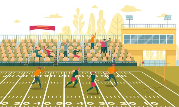 ilustraciones, imágenes clip art, dibujos animados e iconos de stock de niños jugando al fútbol americano tribune apoyando. - people young adult child football
