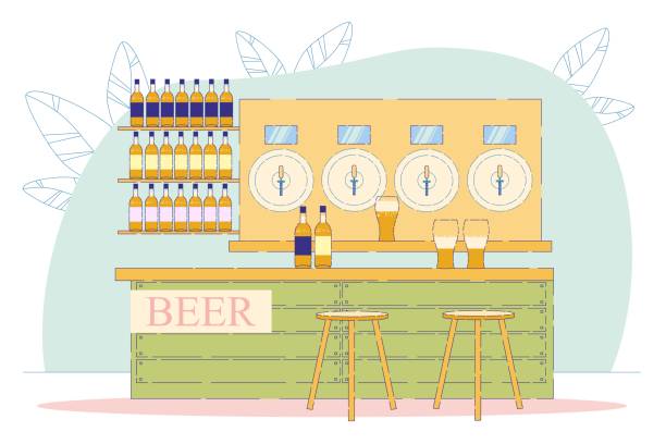 ilustrações, clipart, desenhos animados e ícones de bebida alcoólica derramando do barril de pub com alça. - brown table inside