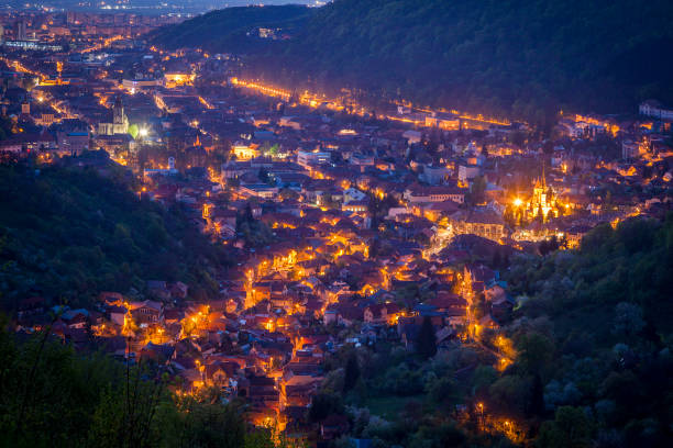istock Aerial panorama of Brasov at dawn 1212997270