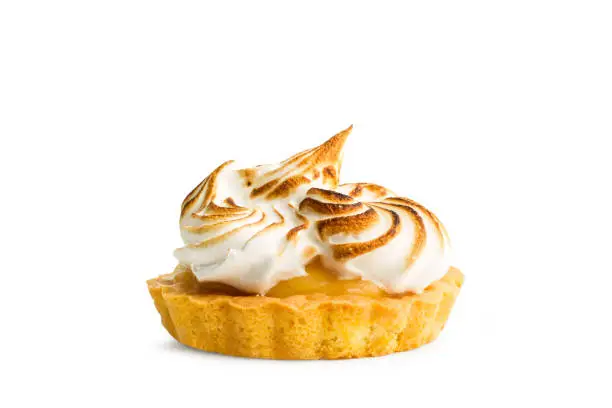 A small lemon pie on a white background