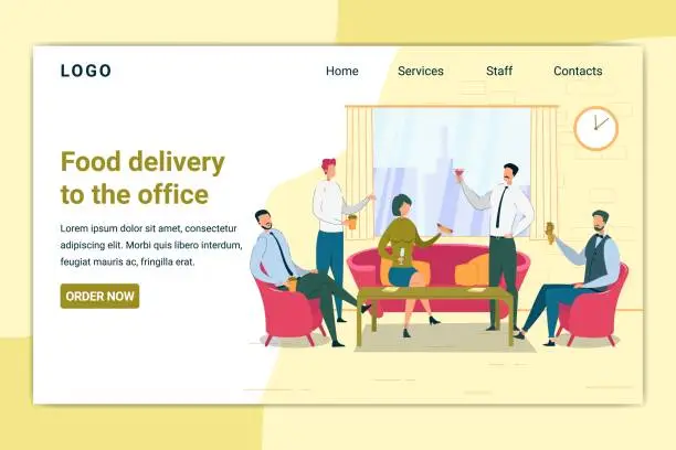 Vector illustration of Food Delivery to Office Flat Landing Page Template